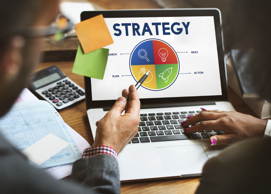 Marketing strategy screen showing advertising performance analytics