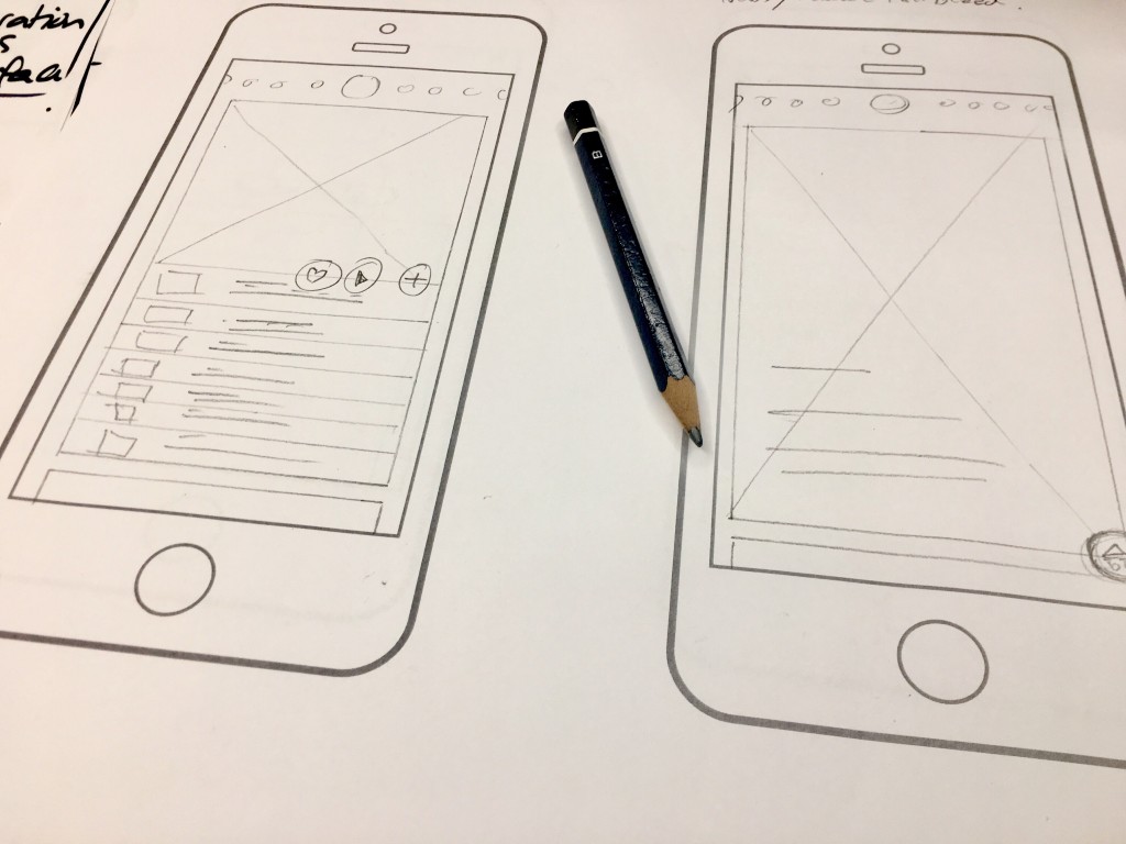 UX wireframe sketches and design planning for a professional website