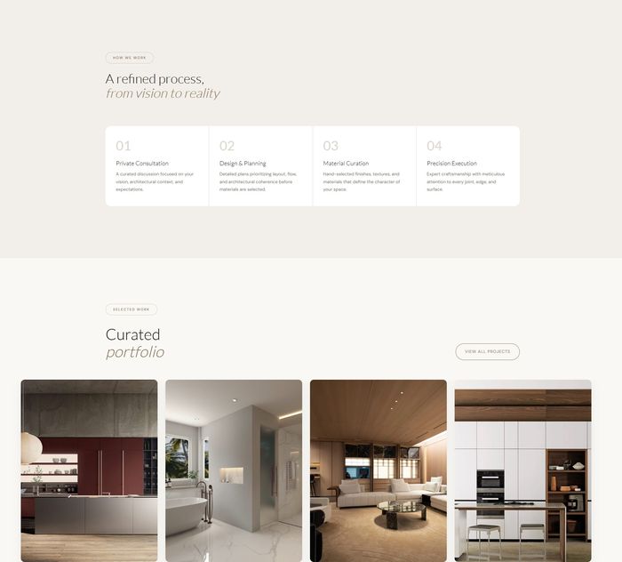 Yanis Remodeling curated portfolio with refined 4-step process and project images