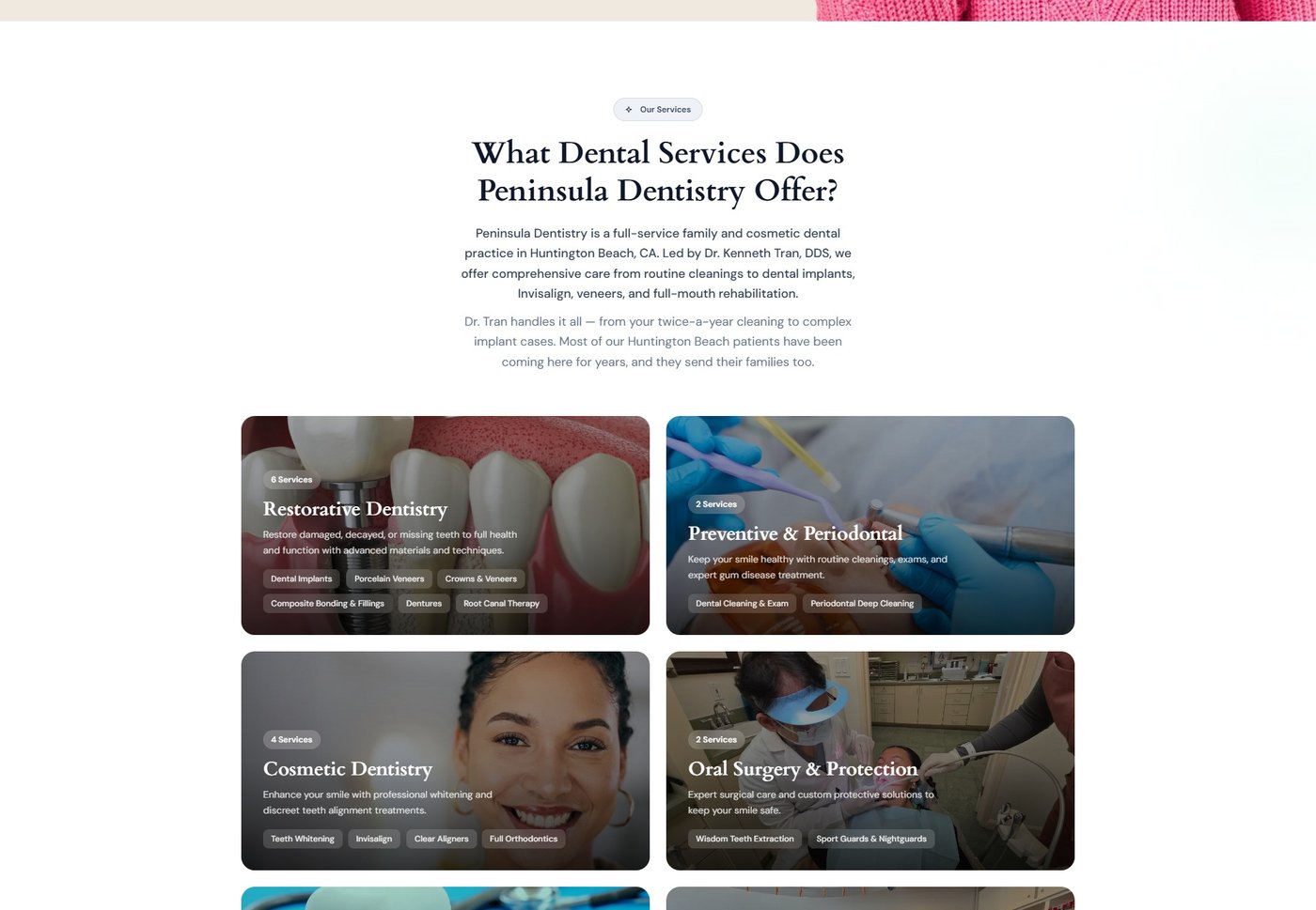 Peninsula Dentistry services — comprehensive dental and orthodontic services including Invisalign and implants