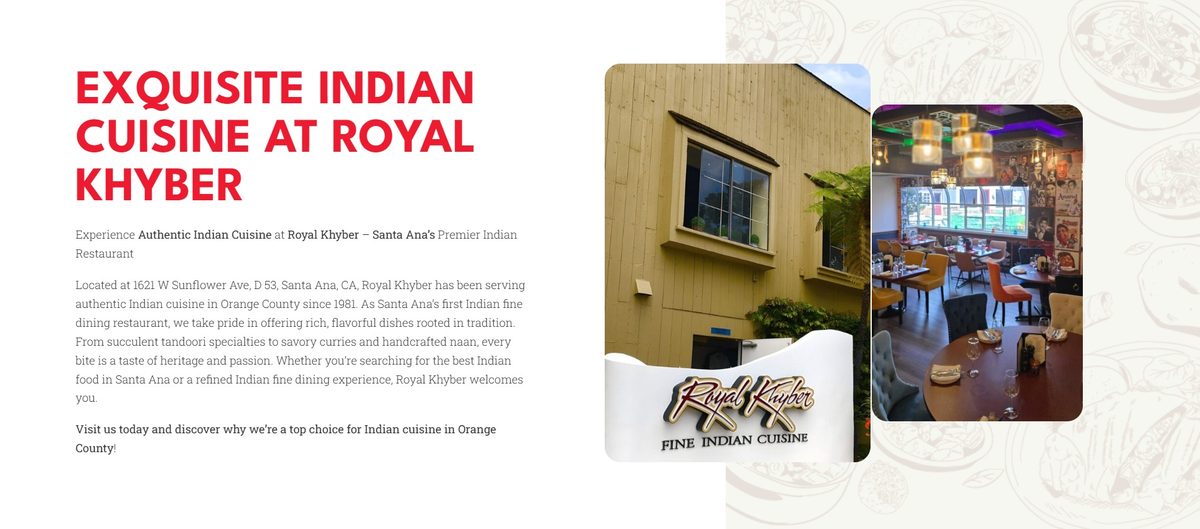 Royal Khyber about page and restaurant history